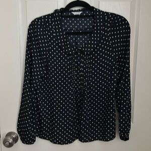 Vintage very dark navy and white polka dot blouse